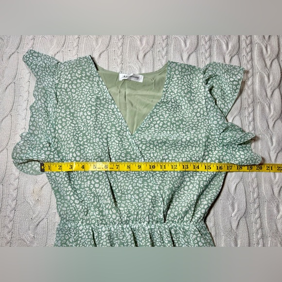 NWOT Mint Green Wrap Midi Leopard Print Dress with Ruffled Flutter Sleeves - Picture 6 of 10